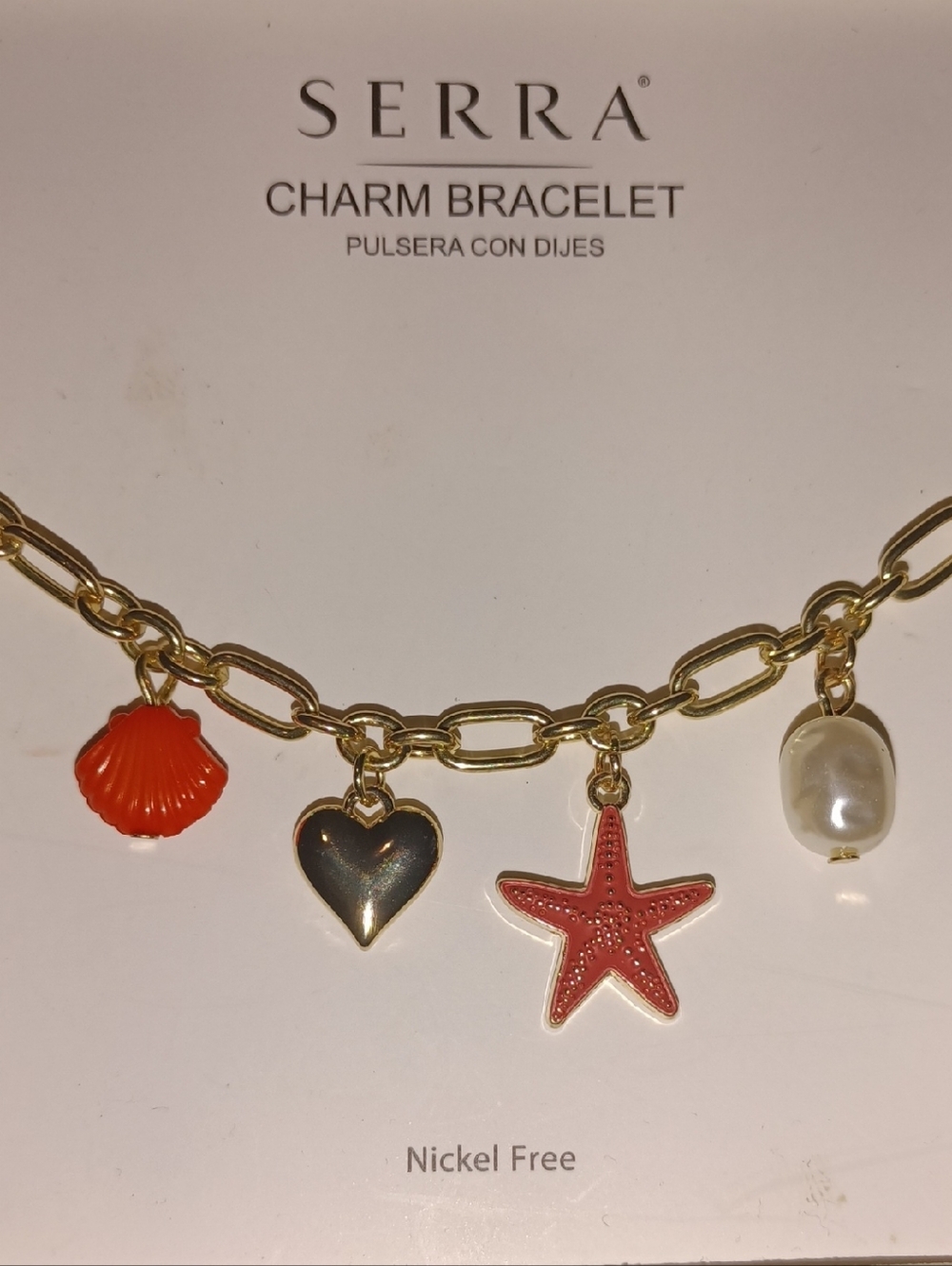 Serra Gold-Tone Charm Bracelet with Coral Shell & Pearl Accents